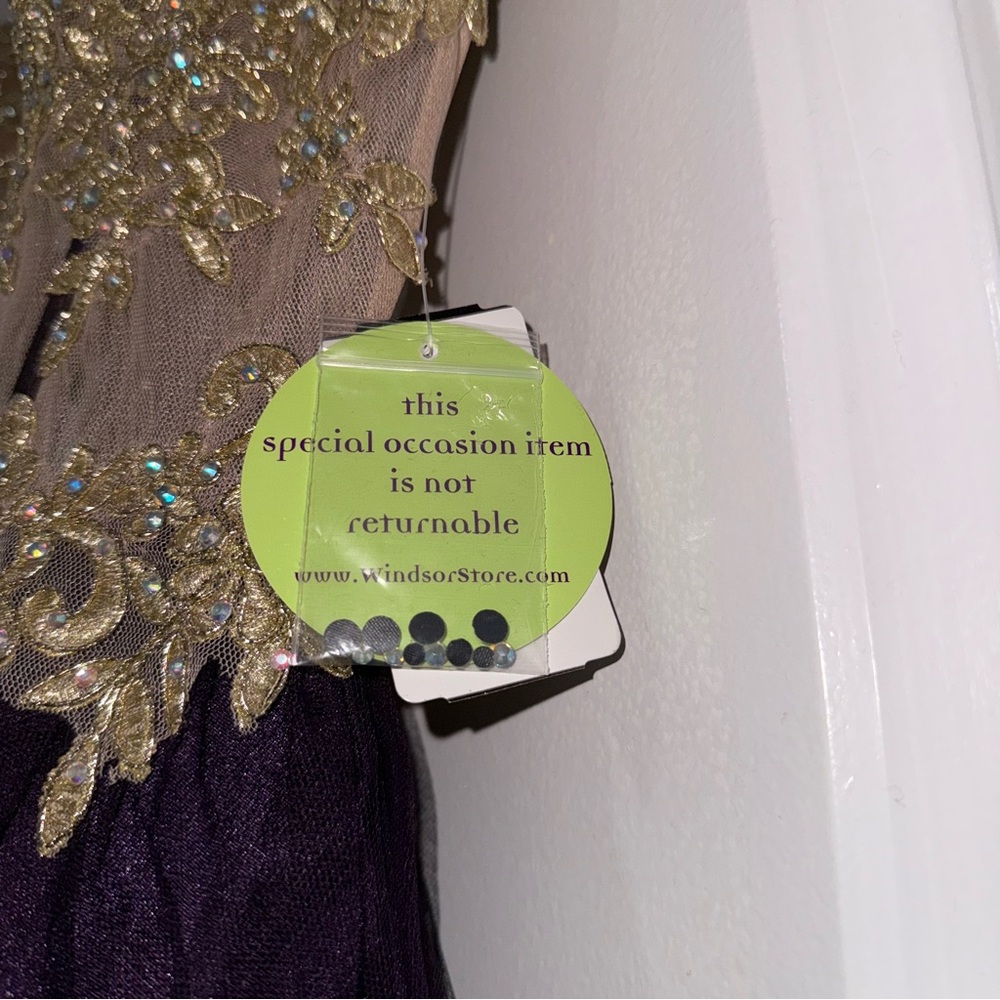 Windsor Dress - Gold Bustier Eggplant Prom Dress - Picture 4 of 9